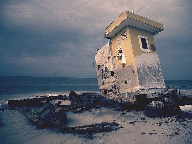 Image of broken building by the sea